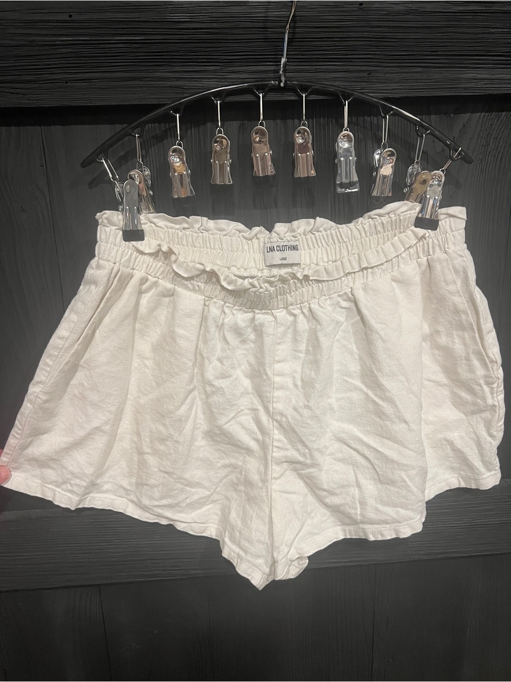 LNA, White Linen-Blend Elastic Waist Shorts
